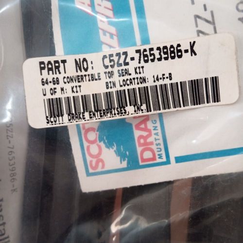 Scott drake c5zz-7653986-k convertible top seal fits 64-68 mustang new nos