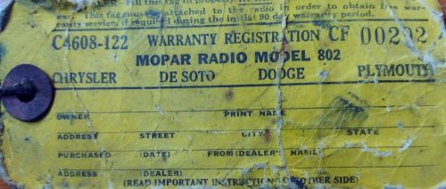 1946-1948 dodge  plymouth chrysler desoto am radio mopar model 802 - not tested