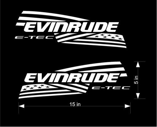 Evinrude flag boat motor decals gloss black 15&#034; x 5&#034;