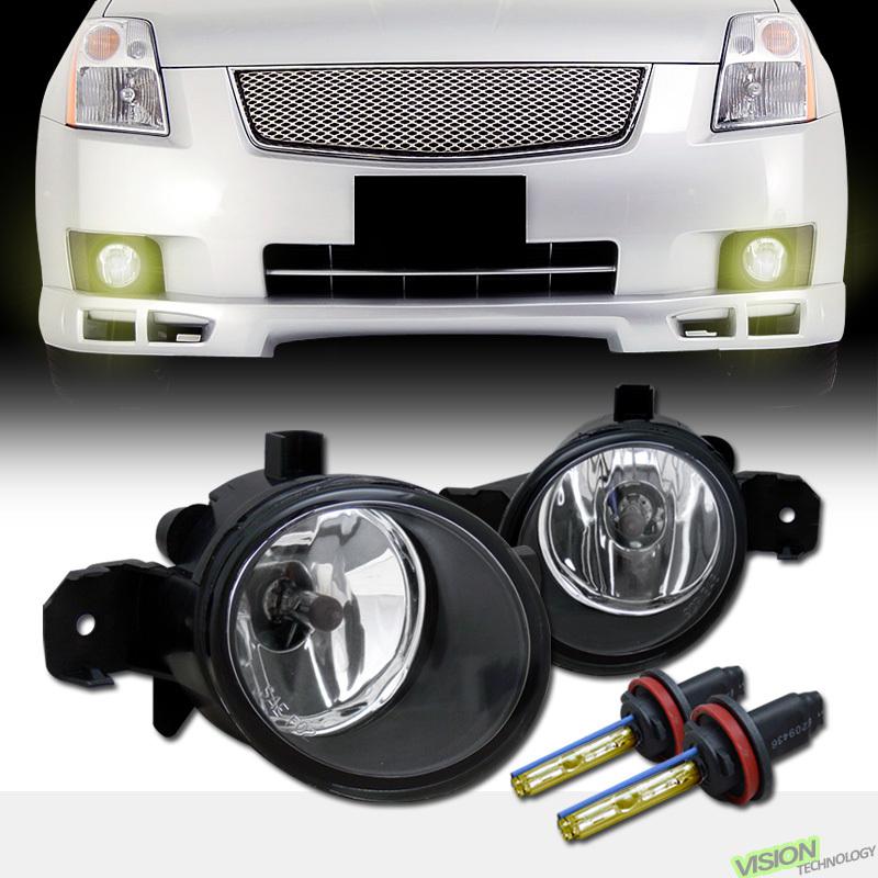 H11 bulb yellow xenon hid+clear lens fog lights lamps+switch 07-09 nissan sentra