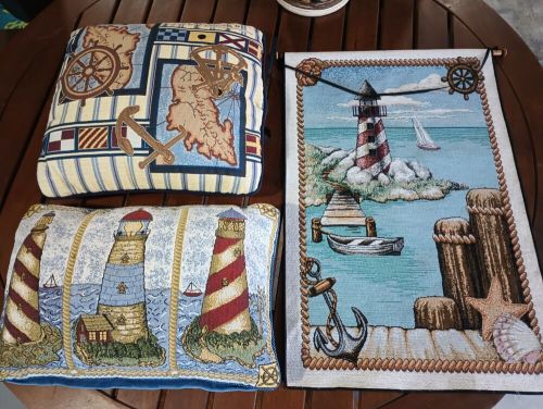 2 nautical pillows and 1 nautical centerpiece table banner boat and ship decor