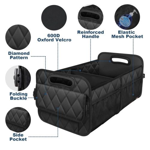 Olosar trunk organizer for car, collapsible car trunk organizers with reinforced