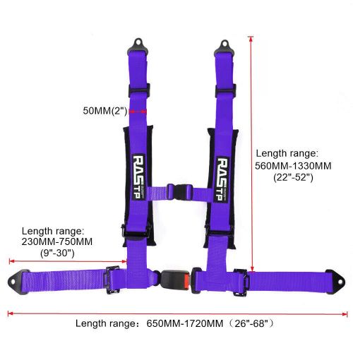 Universal purple 4 point buckle racing seat belt harness 2&#034; straps