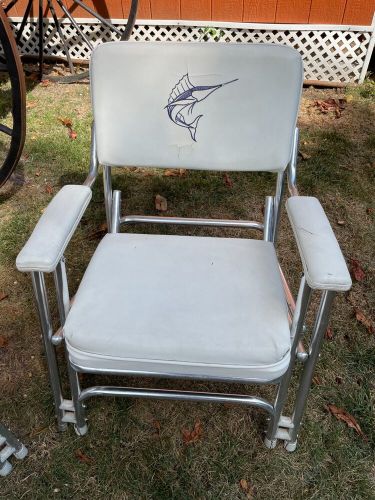 Pair of garelick boat deck cushion folding white chairs