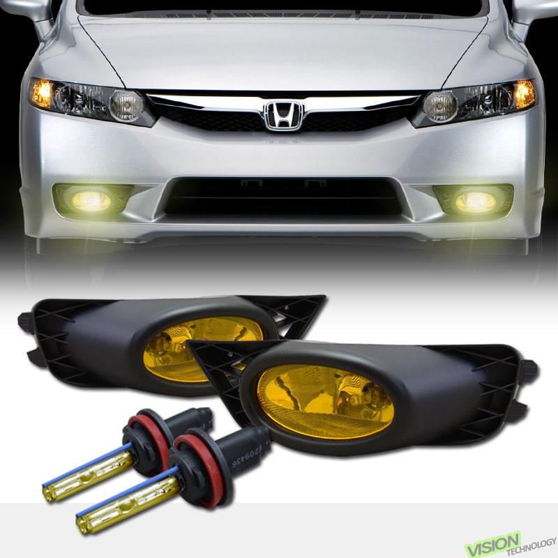 H11 xenon hid+jdm yellow lens driving/bumper fog lights lamps 09-11 civic 4d/4dr