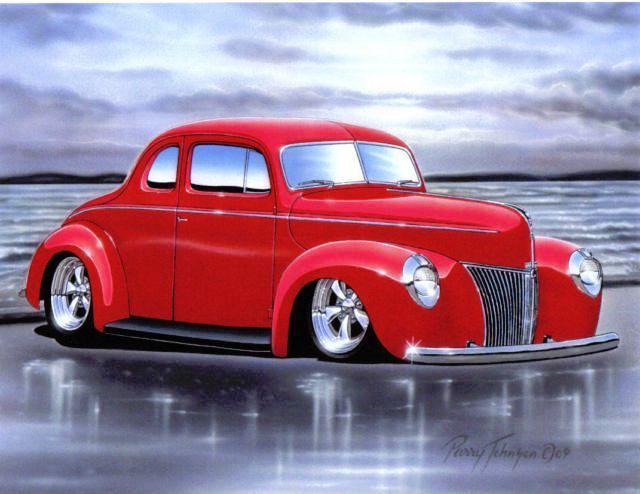 1940 ford standard coupe streetrod car automotive art print red