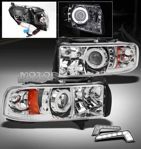 1994-2001 dodge ram ccfl halo projector head lights w/drl led kit 1500 2500 3500