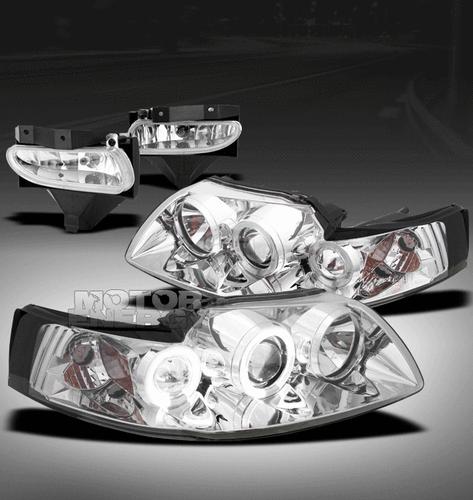 1999-2004 ford mustang halo projector head lights+fog clear 2000 2001 2002 2003