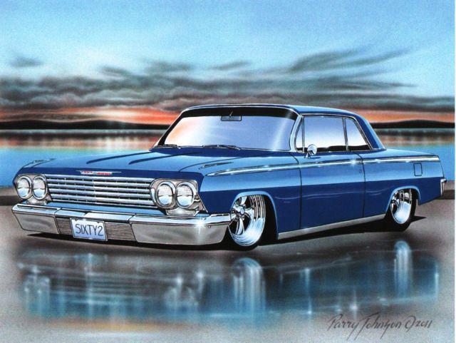 1962 chevy impala 2 door hardtop muscle car automotive art print blue