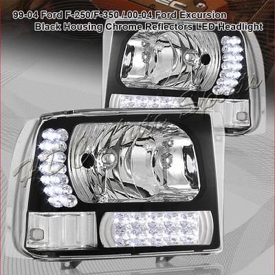 2000-2004 ford f250/f350/excursion black housing led drl headlight lamps