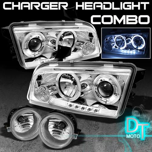 06-10 charger dual halo projector led head lights+clear fog lamps  +switch+relay