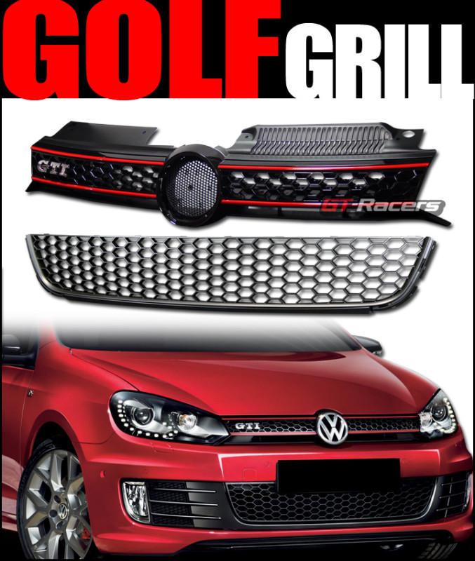 Euro blk honeycomb mesh front hood+lower bumper grill grille 10-12 golf mk6 tdi