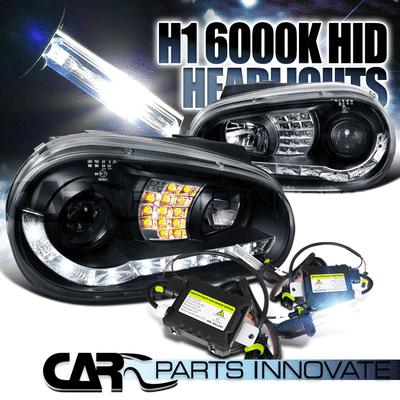 99-06 golf mk4 gti r8 led signal black projector headlights+h1 6000k hid kit