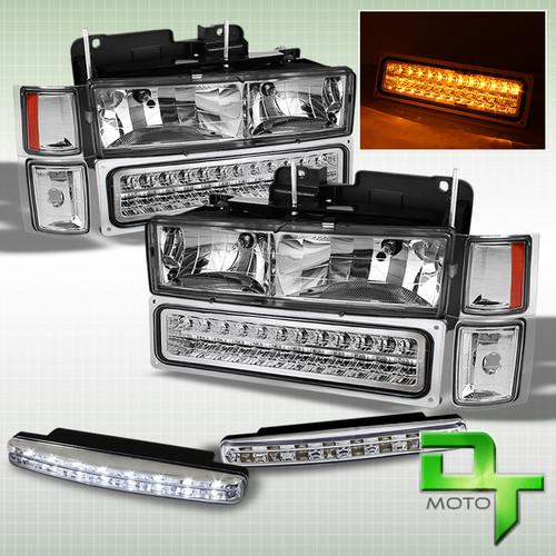 Drl led fog+94-99 c10 c/k tahoe suburban silverado led bumper+headlights+corner