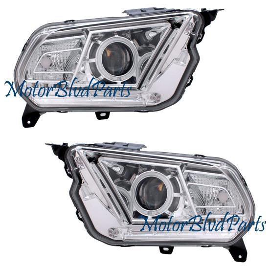 10-12 ford mustang projector headlights w/ccfl halo chrome driver+passenger set