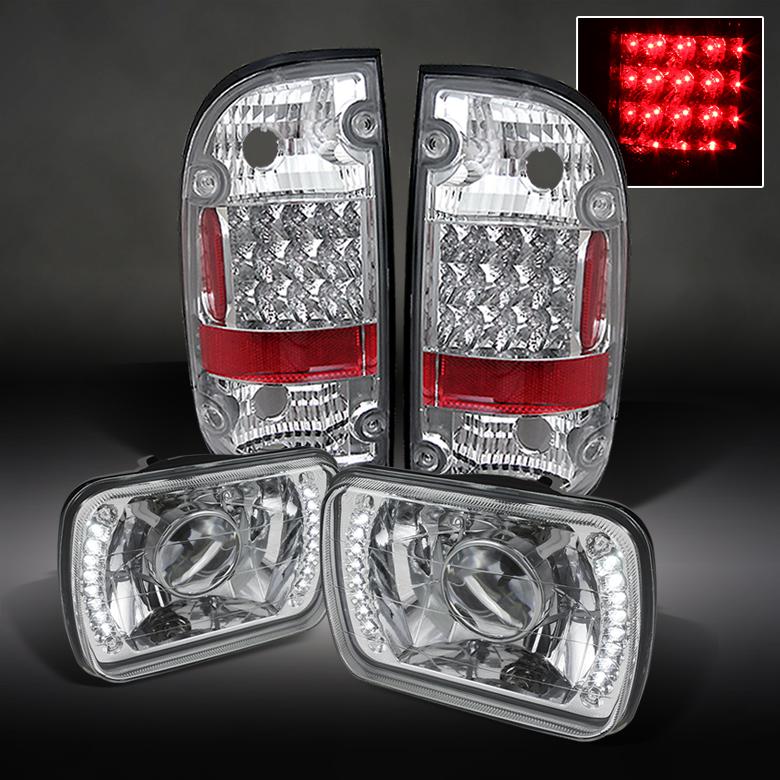 Black 95-97 tacoma projector headlight w/dual strip led+red clean led tail lamps