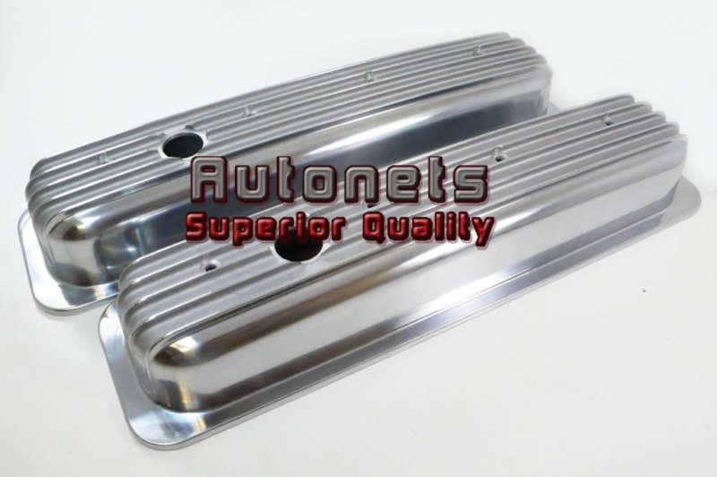 Nostalgic finned polished short aluminum sbc center bolt valve cover 305 350 rod