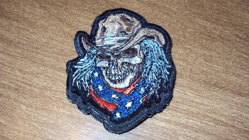 Rebel cowboy skull vest jacket biker patch iron-on motorcycle vet rocker