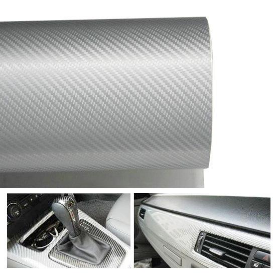 3d white silver glossy carbon fiber vinyl film 24" x 48" car interior exterior