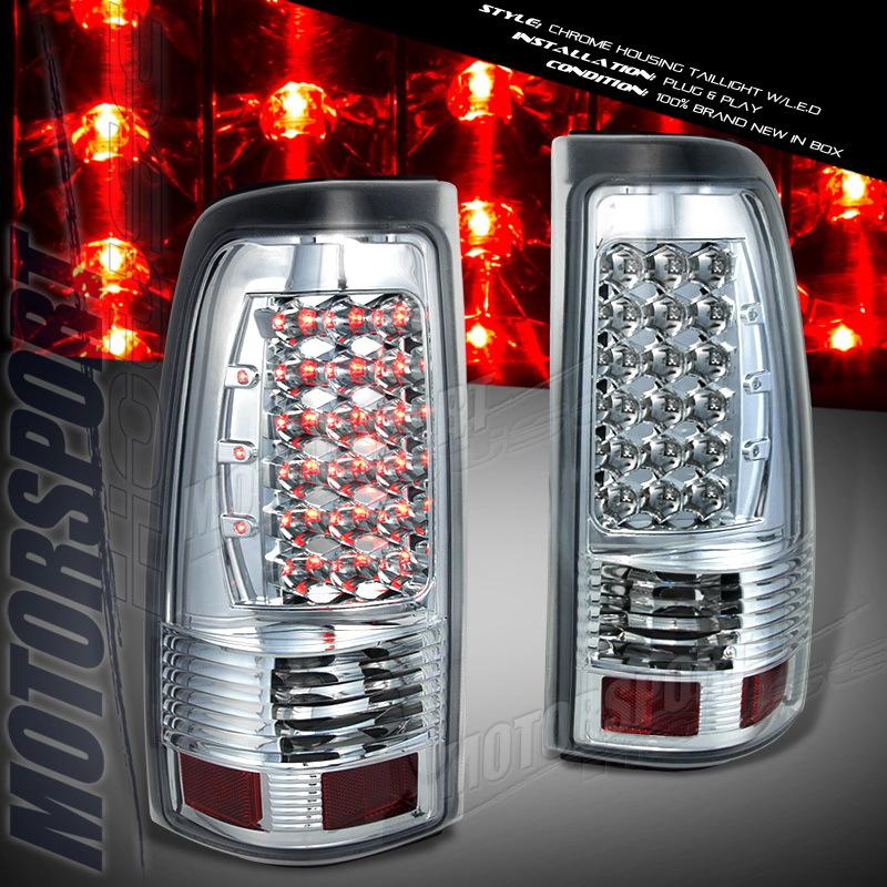 1999-2002 chevy silverado 1500 2500 ls lt euro chrome clear led tail lights pair