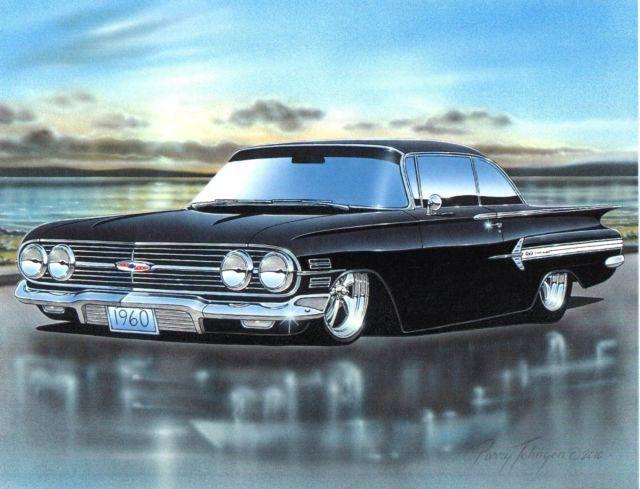 1960 chevy impala 2 door hardtop hot rod car automotive art print black