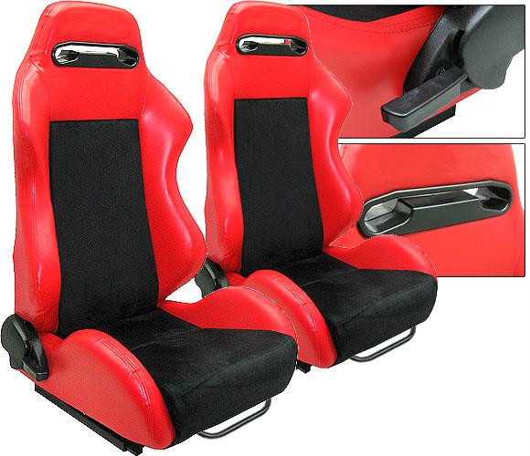 2 red leather & black suede racing seats reclinable all scion