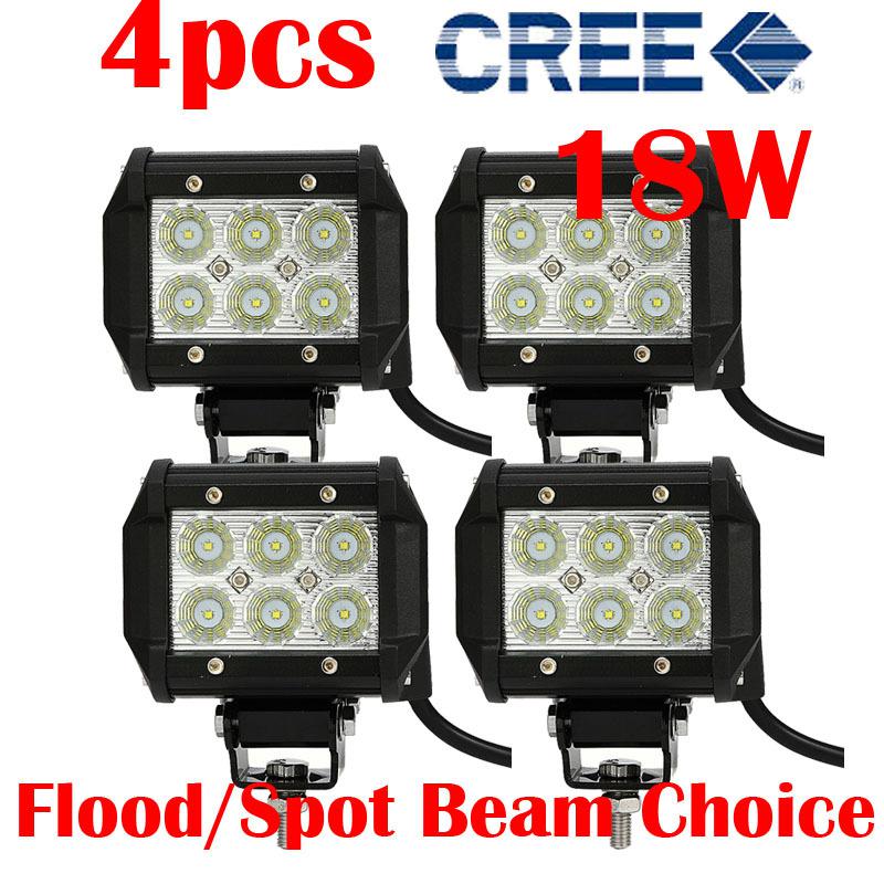 4x 4 inch 4" 18w 1260lm cree led work light bar flood off-road atv boat 4wd lamp