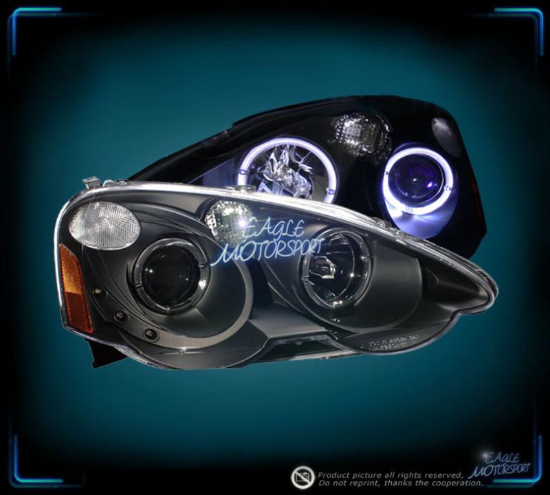 2002-2004 acura rsx dual angel eye halo ring projector black headlights