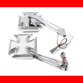 Chrome maltese cross led turn signal mirrors set for harley models