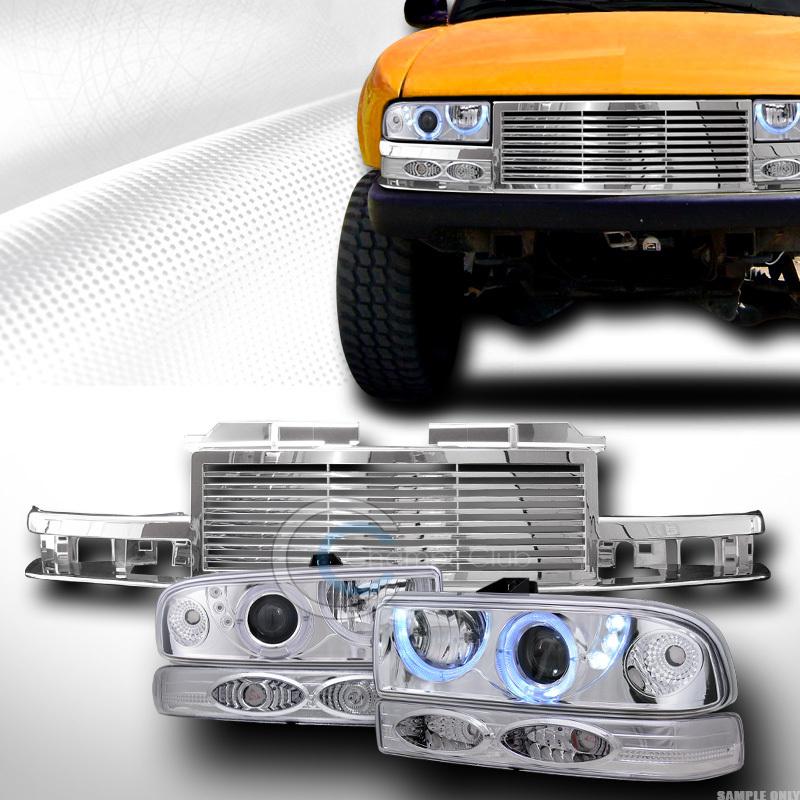 Chrome halo led projector head lights+bumper yd+grill grille 98-03 04 s10 blazer