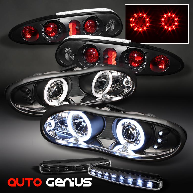 98-02 camaro blk ccfl projector headlights + led ring tail lights + daytime led