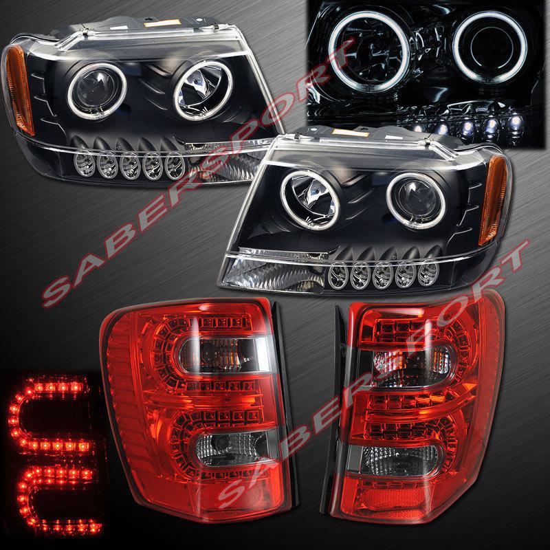 99-04 jeep grand cherokee ccfl halo projector headlights + led tail lights rs