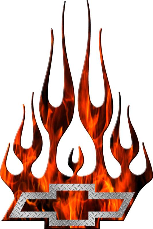 Chevy bowtie diamond plate flames decal sticker