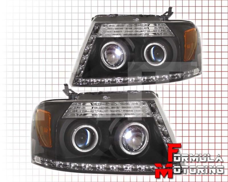 Ford f-150 04-07 dlr halo projector led headlights signal bumper black/amber