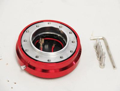 Red universal 1" thin slim jdm type steering wheel quick release short hub