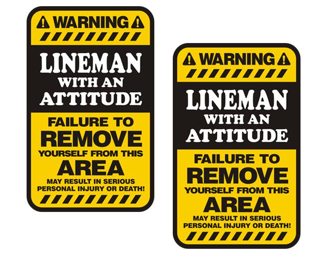 Lineman warning yellow decal set 3"x1.8" electrician hard hat vinyl sticker zu1