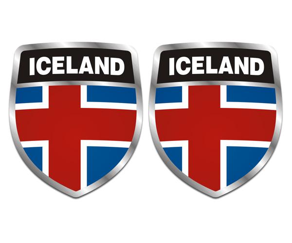 Iceland flag shield decal set 3"x2.5" icelandic vinyl bumper sticker zu1