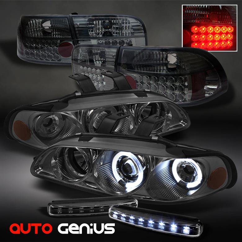 92-95 civic 4dr 1pc smoke projector headlights + philips-led tail lights + drl