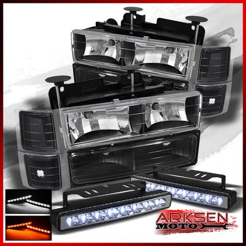 White/amber led bumper fog+tahoe suburban silverado blazer headlights+corner set