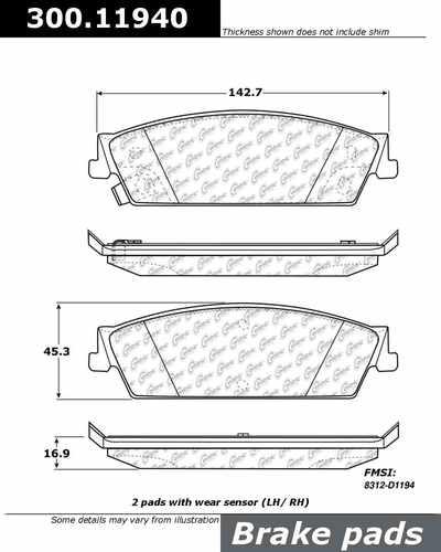 Centric 300.11940 brake pad or shoe, rear-premium semi-met pads w/shims