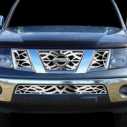 Nissan frontier 05-08 tribal polished stainless grill insert trim cover