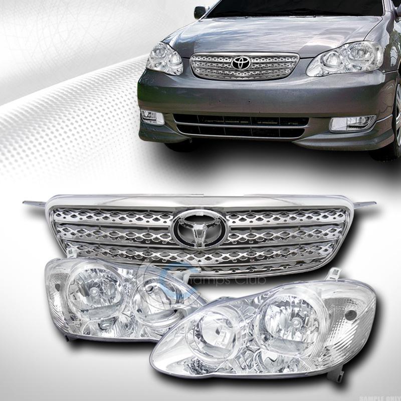 Chrome clear head lights signal dy w/sport front hood grill grille 03-04 corolla