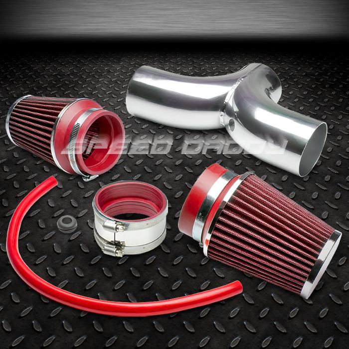 Dual/twin short ram air intake induction+red filter kit system 99-07 jeep wj/kj