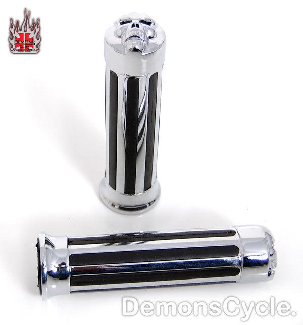 Chrome custom hand grips set skulls 8 rubber bands fit harley motorcycle 1973-up