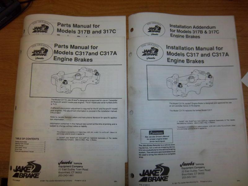 Jake engine brake parts & installation manual model c317a c 317 caterpillar 3176