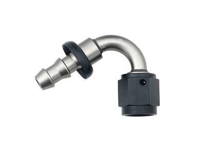 Mr. gasket push-on hose fitting -12 an socketless barb female 120 degree p12012