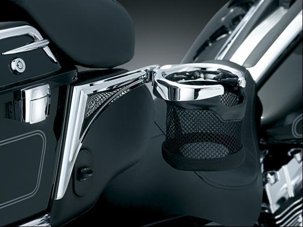 Kuryakyn 1482 chrome passenger drink holder w/ backet for harley ultra classic