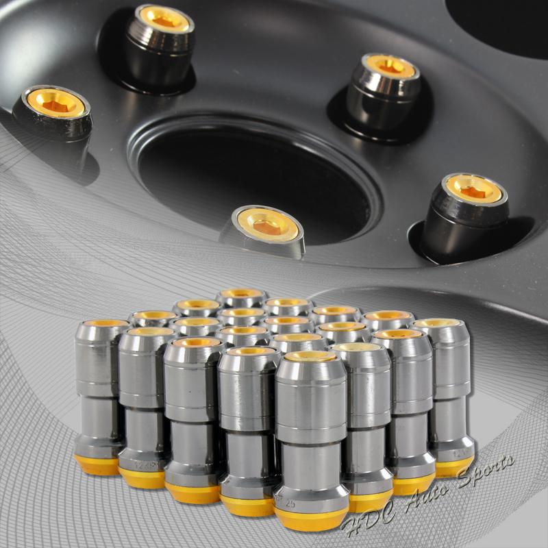 20pcs m12 x 1.25mm thread pitch wheel rim tuner 1.9" long lug nuts gold/gunmetal