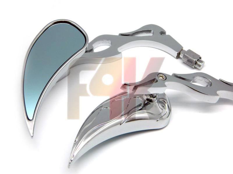 Chrome flame teardrop custom mirrors for harley dyna electra steet road glide xl