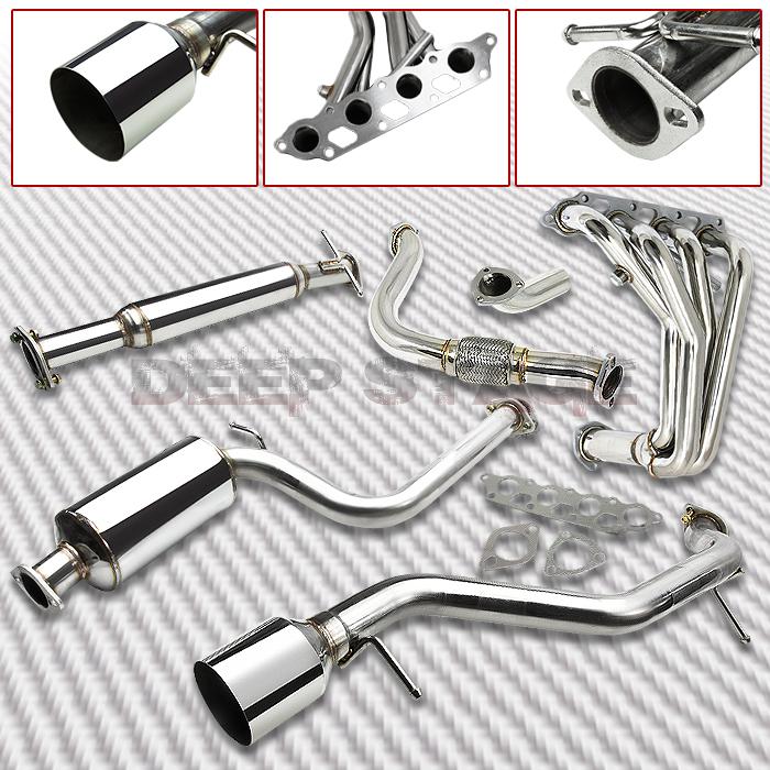 Stainless cat back exhaust 4.5"tip muffler+header 00-04 ford focus zx3/zx5 zetec